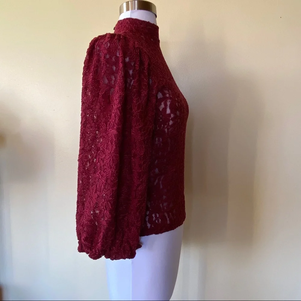 Free People Sweet Talker Lace Blouson Sleeve Top